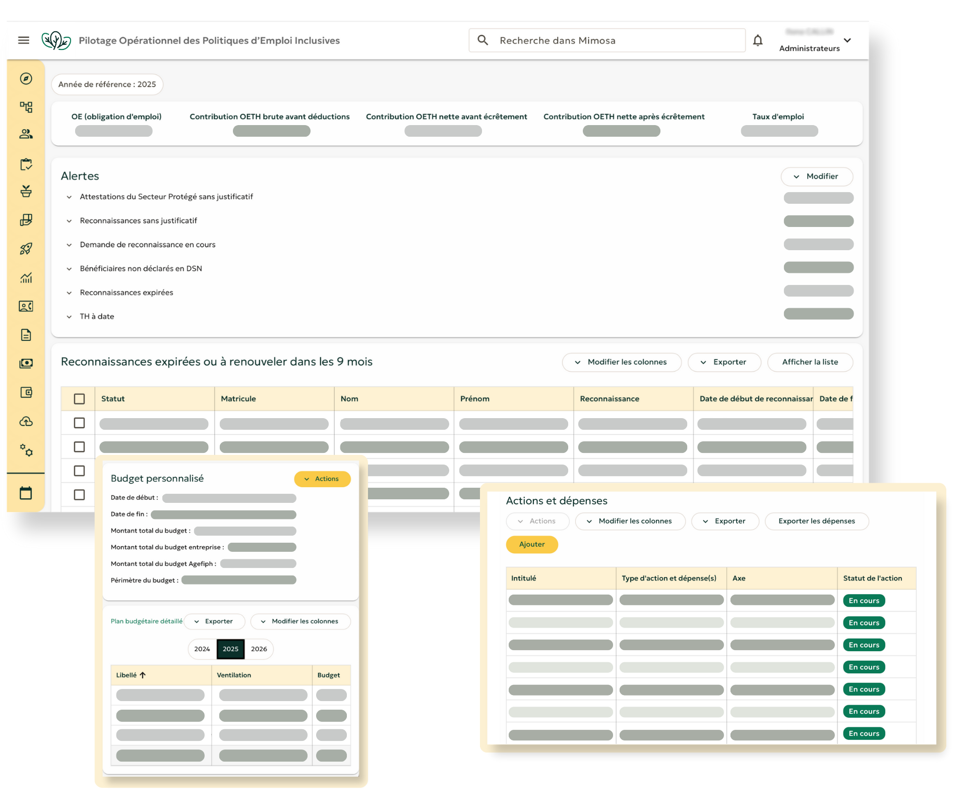 Interfaces Mimosa dédiées au pilotage et au suivi du handicap en entreprise