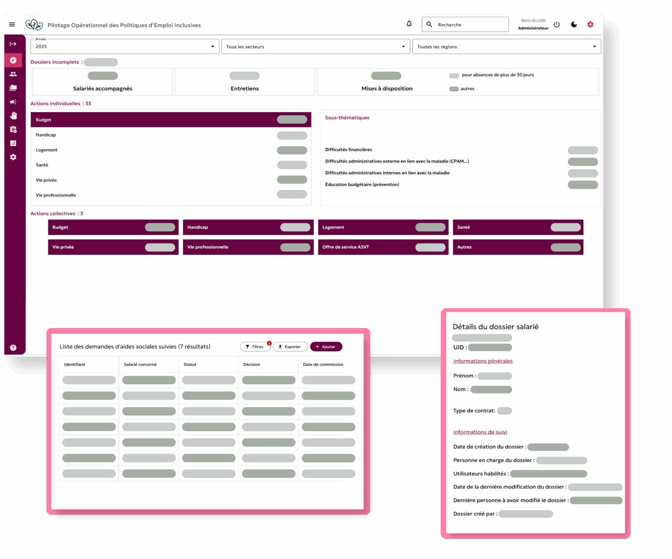 Interfaces Pacret dédiées au suivi et à l’accompagnement social des salariés